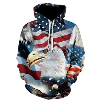 

USA flag eagle print hoodie personalized print street wear hoodie animation 3D printed animal casual sweatshirt new 2019