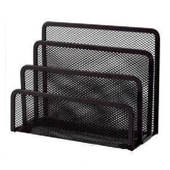 

PPYY NEW -1pcs 3-Section Mesh Letter Note Paper Business Card Collection Holder Sorter Desk Organizer black