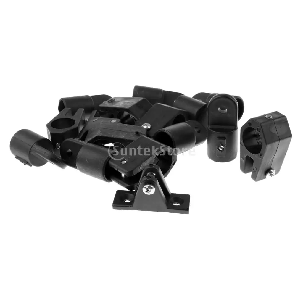 16 Pieces/Set Durable Black Nylon Marine Boat Deck Hinge Jaw Slide Eye End Cap Fitting Hardware Accessories for 4 Bow Bimini Top