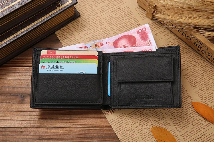 Genuine Leather Mens Wallet Premium Product Real Cowhide Wallets For Man Short Black Walet Portefeuille Homme Short Purses 67