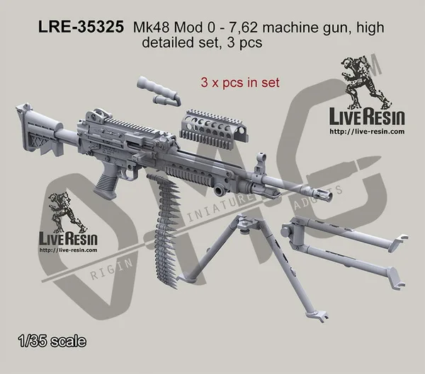 Живой полимерный LRE-35325 1/35 Mk48 мод 0-7,62 пулемет, высокодетальный набор, 3 шт