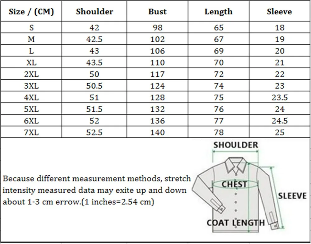 Size Chart for Tshirts_