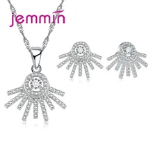 Модный Ювелирный Набор, 925 пробы серебряная подвеска, ожерелье и серьги-гвоздики, блестящий комплект ювелирных изделий в форме цветка