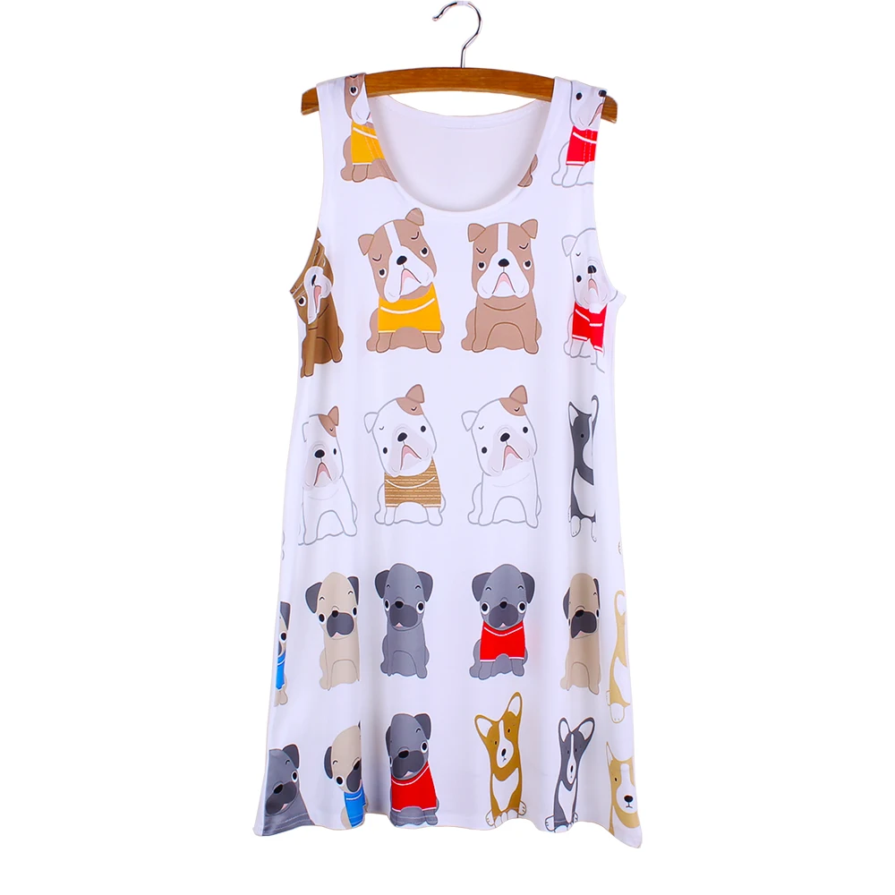

Cartoon Bulldogs print women mini dress Fashion girls must have summer dresses casual ladies vestidos wholesale free shipping