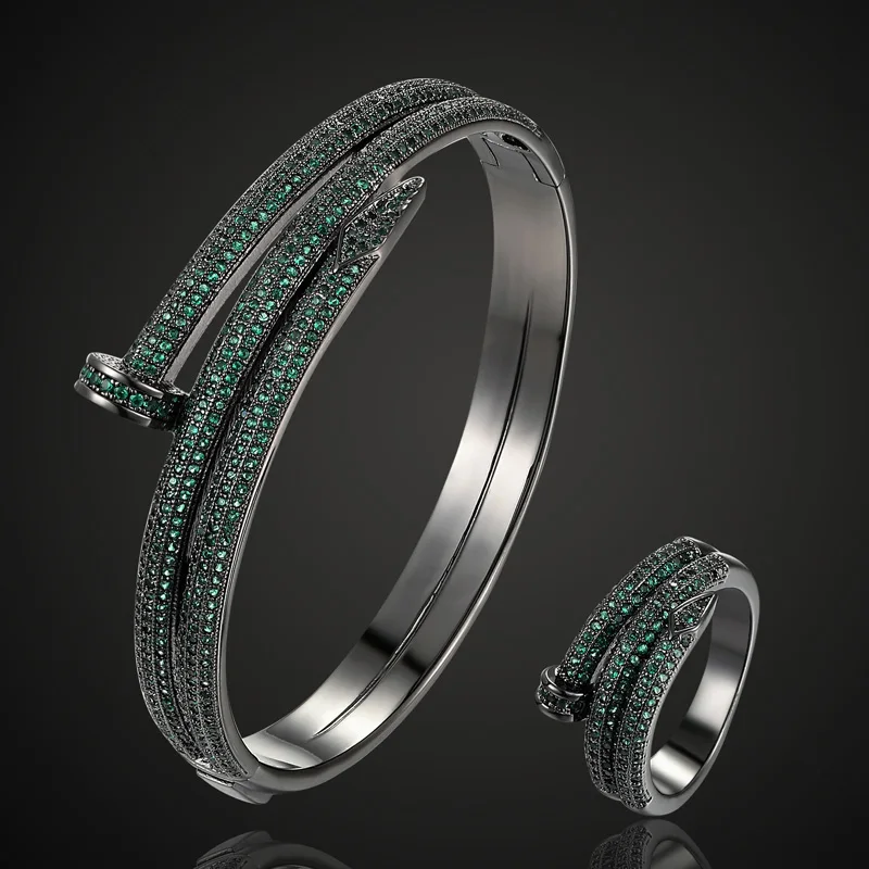 luxury brand double nail copper bangle ring jewelry sets fine women's