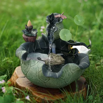 

110/220V Pastoral Style Stone Lotus Leaves Water Fountain Landscape Office Desktop Decoration Crafts Purifying Air Wedding Gifts