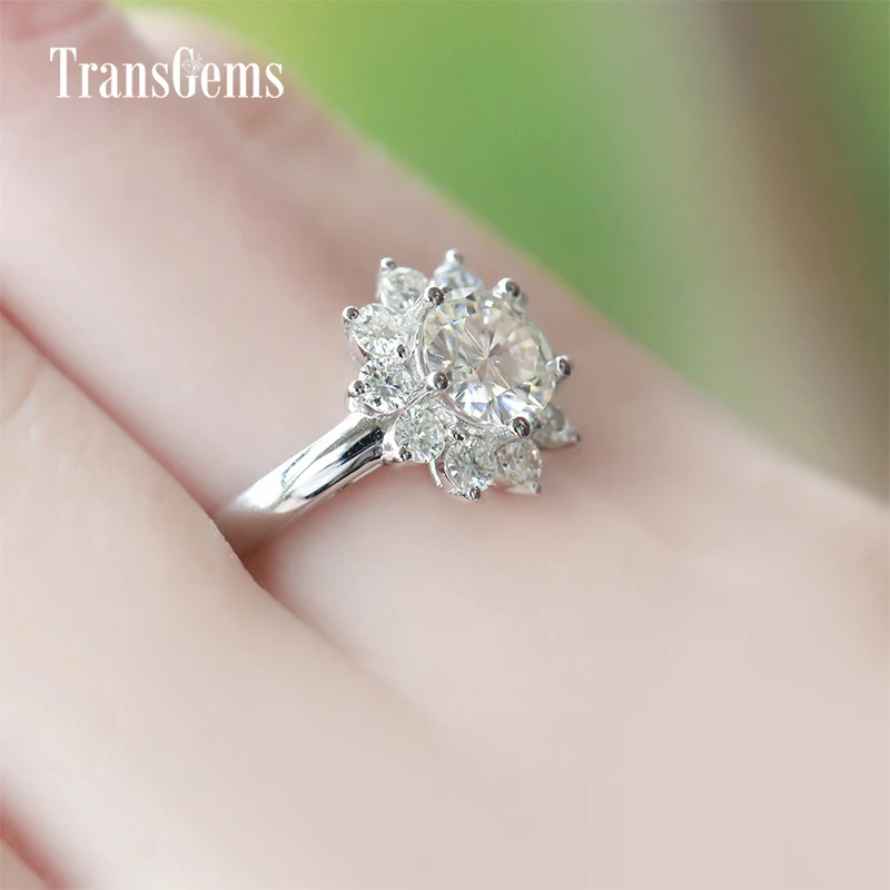 Женское Обручальное кольцо с муассанитом в форме цветка|halo engagement rings|halo ringhalo wedding