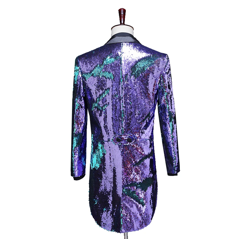 Reflector láser para hombre Swallowtail Gold Purple Tail abrigos noche Club moda Variable colores colas mago cantante baile disfraz - 5