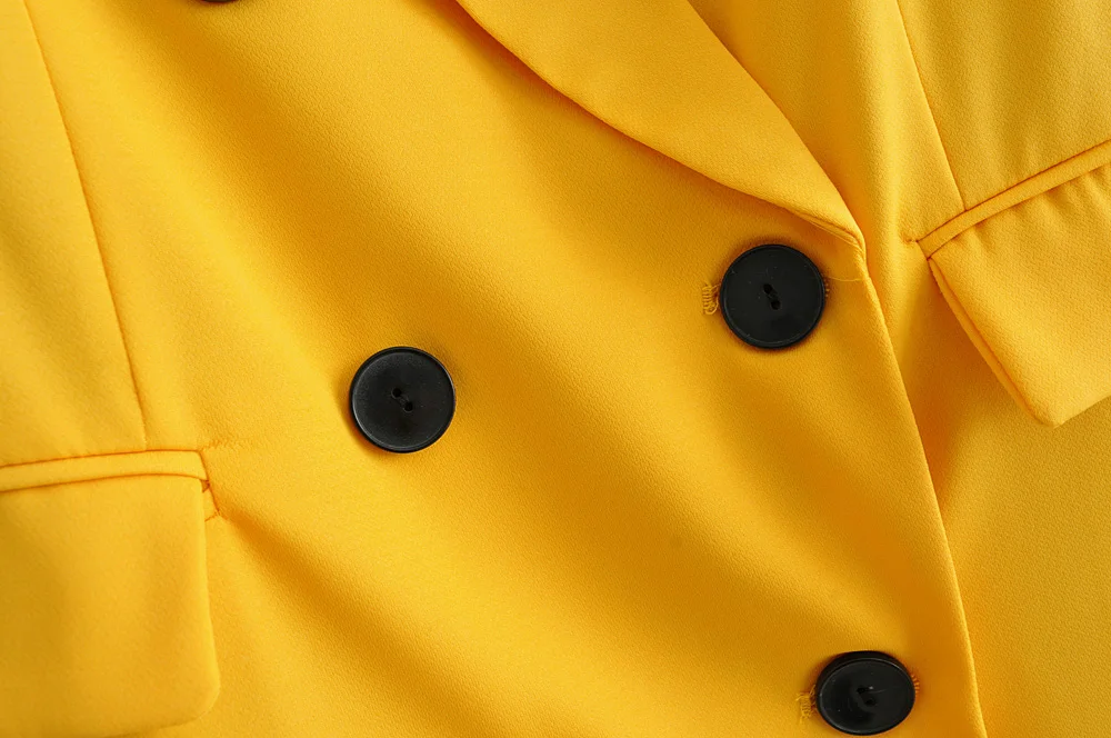 Новинка, Женский блейзер с пуговицами желтого цвета, Винтажный Длинный Костюмный пиджак с зазубренным воротником, пальто, верхняя одежда, 1 комплект