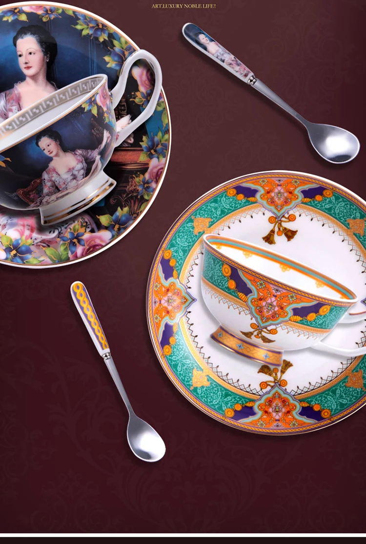 Gllead классический европейский стиль узор костяного фарфора Кофе чашки и блюдца Высококлассные фарфор Черный Чай чашка с ложкой наборы номерного знака
