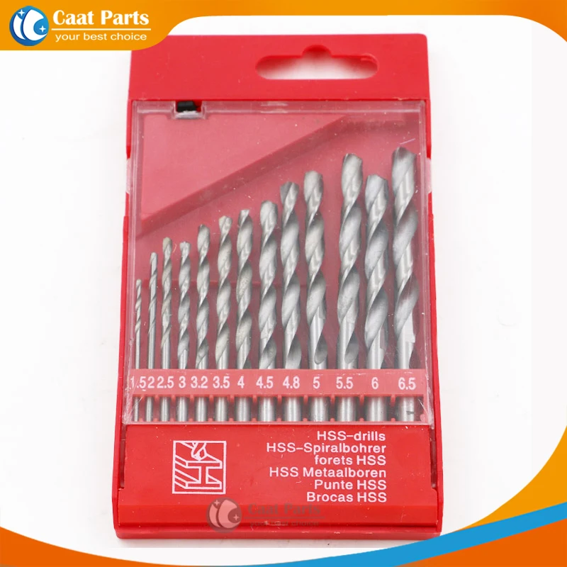 13Pcs/Lot 1.5-6.5mm Titanium Coated HSS High Speed Steel silvery Drill Bit Set Tool, Woodworking, metal drill bit Tool Accessory