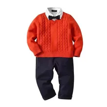 Новые осенние комплекты одежды для маленьких джентльменов вечерние и свадебные комплекты одежды галстук-бабочка+ свитер+ рубашка+ штаны, комплект из 4 предметов