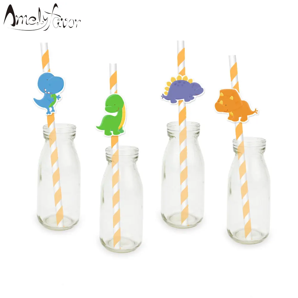 

Dinosaur Straw 20PCS Paper Straws Birthday Party Festive Supplies Decoration Paper Drinking Straws Holiday Straws