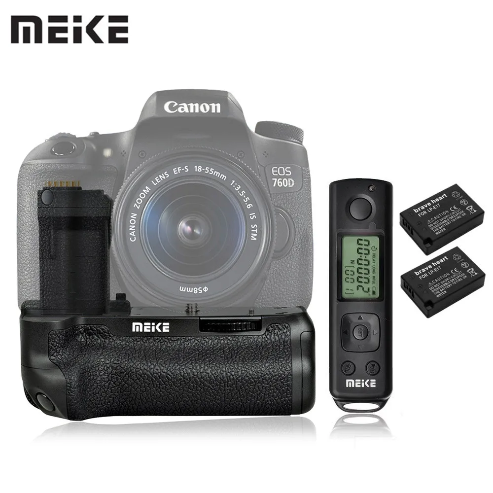 MEIKE MK-760D Вертикальная Батарейная ручка для Canon 760D 750D DSLR камера с ЖК-дисплеем беспроводной пульт дистанционного спуска затвора+ 2x LP-E17 батарея