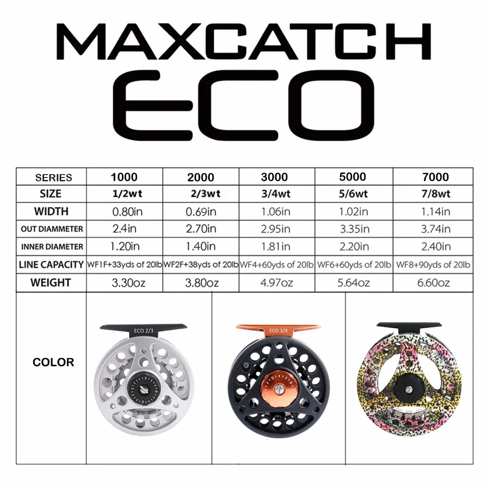 Рыболовная катушка Maximumcatch ECO 3/4/5/6/7/8WT большая алюминиевая для ловли нахлыстом с