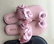 Female fashion Summer soft flats sandals Camellia Flower Sweet Flip Flops Real leather beautiful flower Slippers