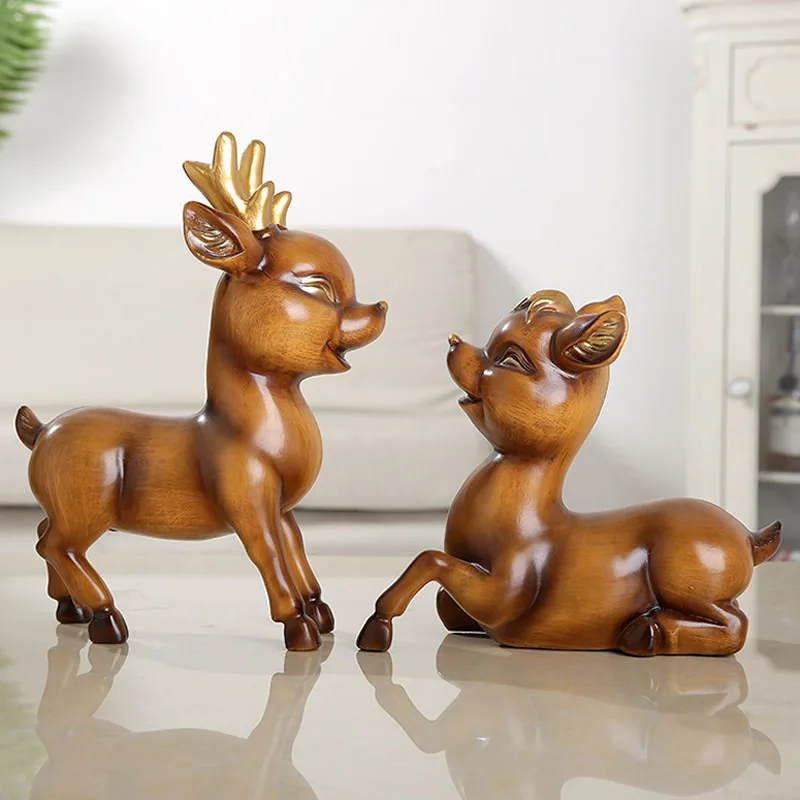 

2pcs/Set European Mascot Sika Deer Home Decor Creativity House Decoration Crafts Resin Home Garden Family Figurines Miniatures