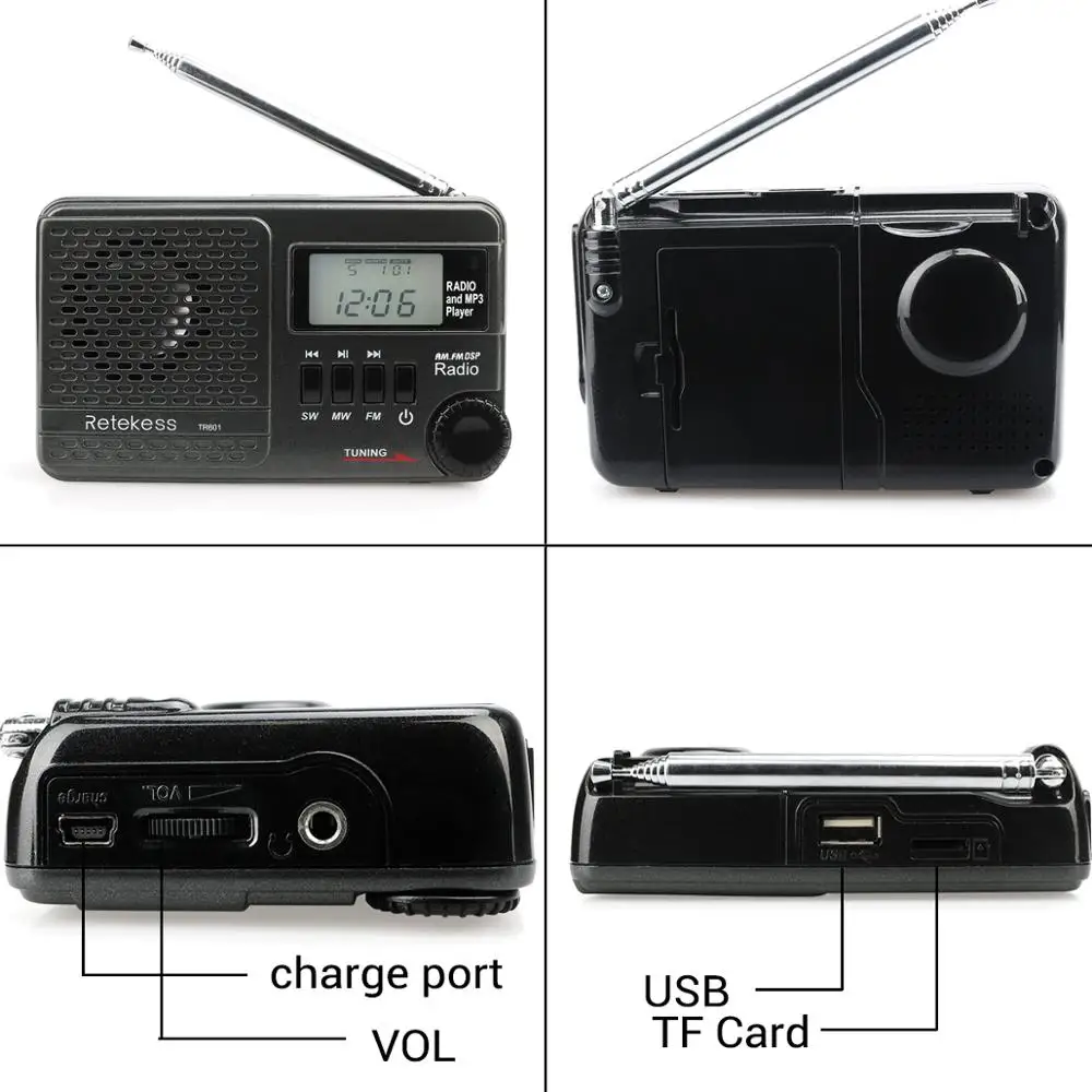 RETEKESS цифровые часы радио TR601 DSP FM AM SW радио приемник динамик с MP3-плеером Поддержка Micro SD карты и USB аудио вход