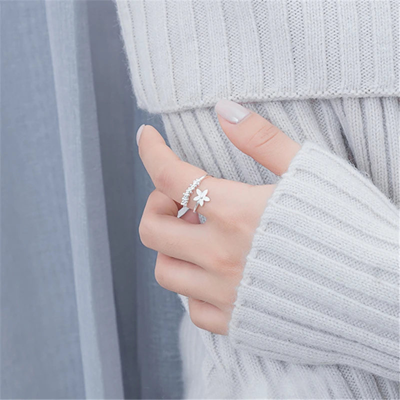AKOLION Мода Серебряный Белый Глазурь цветок регулируемые кольца 925 кольцо с простым дизайном для женщин девушек подарок на день Святого Валентина