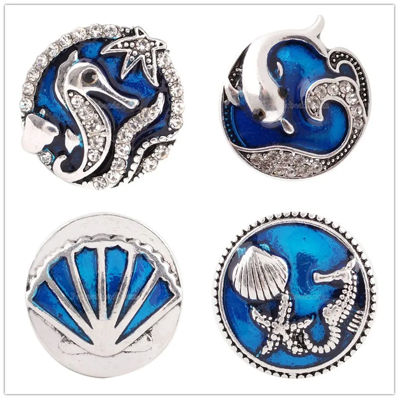 

New fashion 20mm sea life snap beads dolphin shell sea horse snap jewelry for ginger bracelets necklace pendant jewelry KC6144