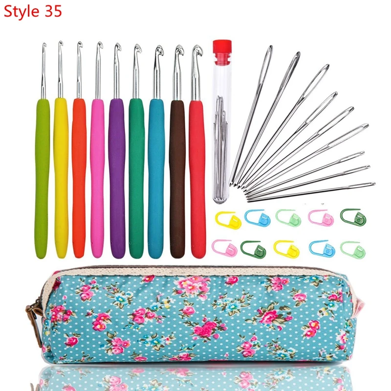 35 Styles Set Crochet Hook Set With Yarn Knitting Needles Sewing Tools Set Knit Gauge Scissors Stitch Holder Hook For Knitting