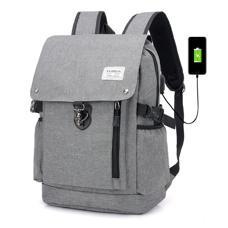 Модный мужской рюкзак многофункциональный дизайн дома водонепроницаемый 15,6 дюймов Сумка для ноутбука Мужская зарядка через usb дорожная сумка - Цвет: Light gray