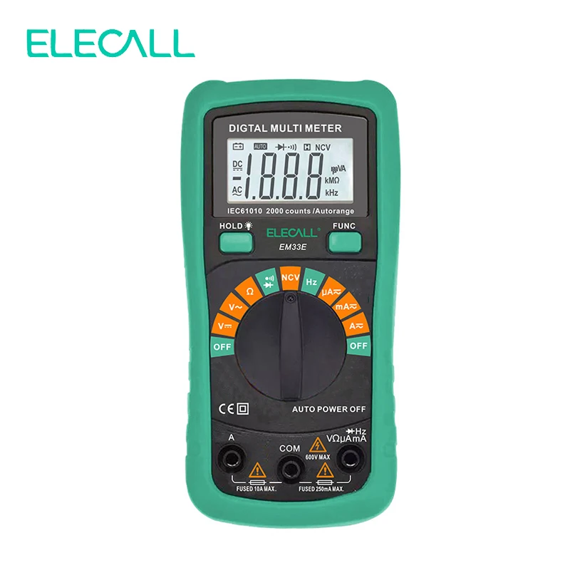 

ELECALL Digital Multimeter EM33E Auto Range Protection AC DC Ammeter Voltmeter Ohm Frequency Electrical Tester Diode Detector