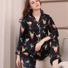 Новые шелковые пижамы с длинными рукавами и длинными рукавами из шелка