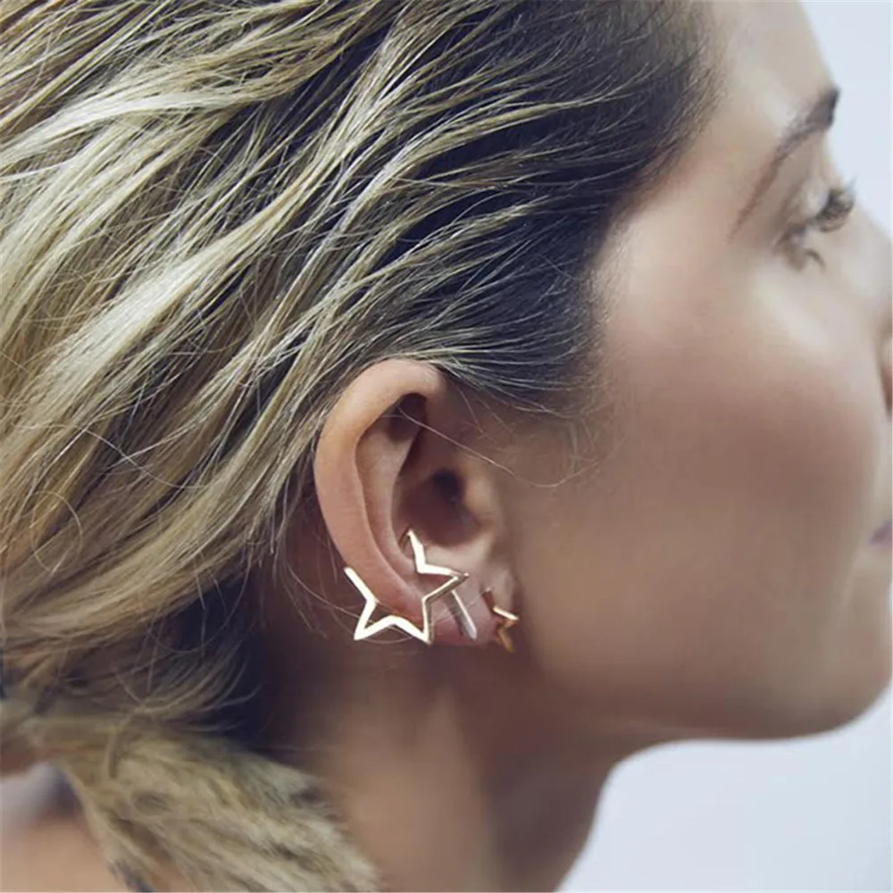 

DoreenBeads 1 Piece Woman Ear Cuffs Wrap Clip Earrings for Lady Girls Golden Pentagram Star 22mm x 21mm 2017 New Trendy Jewelry
