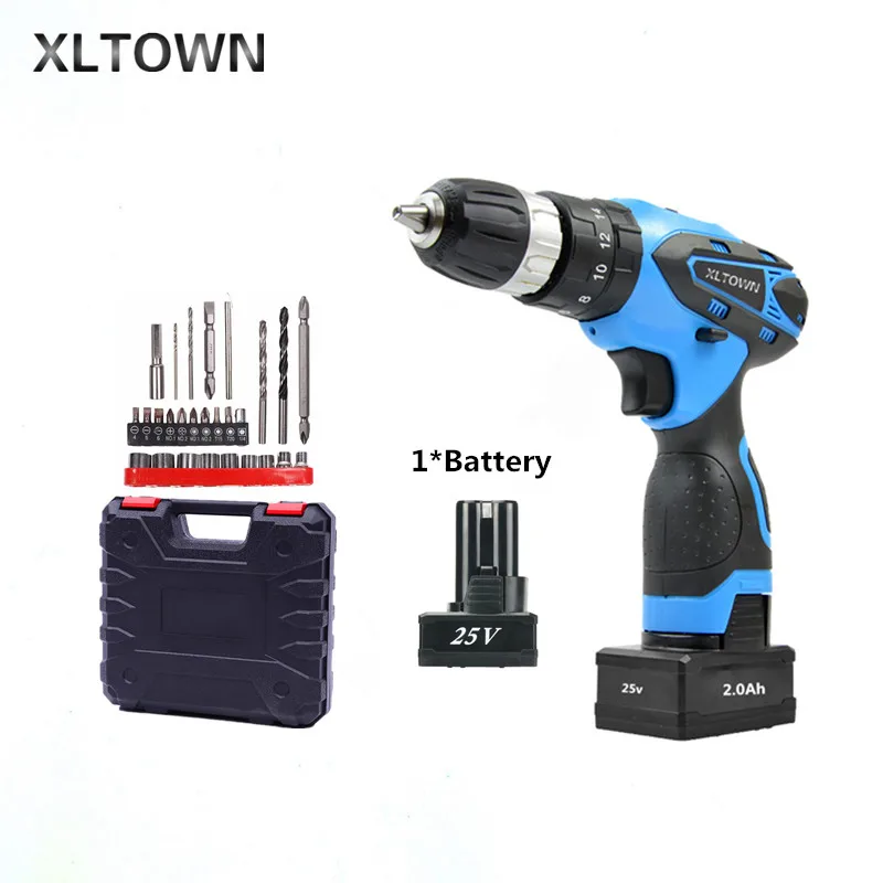 

XLTOWN 25V Impact Drill with bits Rechargeable Lithium Battery Multifunction Electric Screwdriver Household Power Tools
