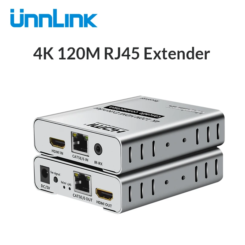 Unnlink UHD 4K 120M HDMI Extender Ethernet Extension LAN CAT5E/6 RJ45 Network Cable with IR Sensor for LED tv mi box projector