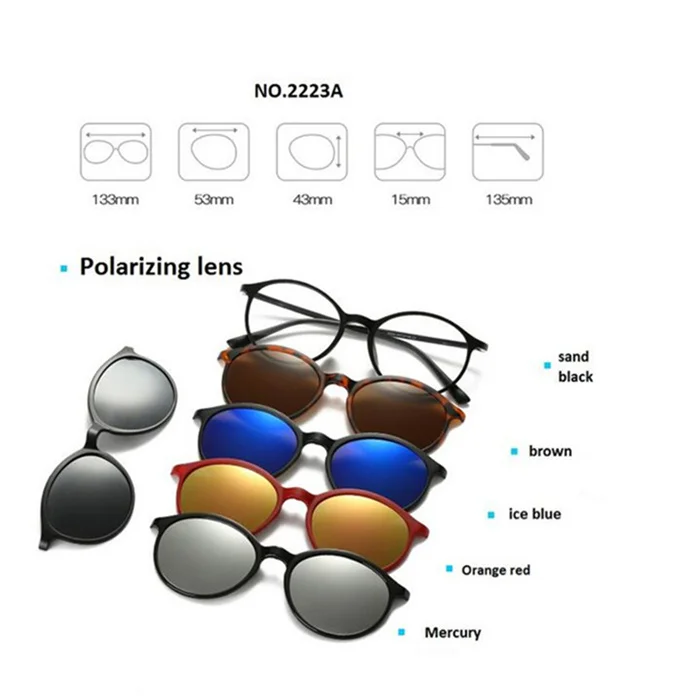Модные очки на зажиме солнцезащитные очки мужские и женские с 5 клипсами солнцезащитные очки поляризованные очки 0-1-1,5-2-2,5-3-3,5-4,0 - Цвет линз: 2223