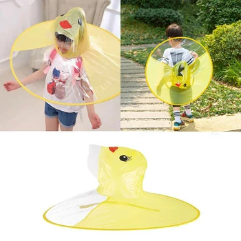 

2019 Fashion Tour Lovely Outdoor Cute Raincoat Cartoon duck Kids Rain Coat UFO Children Umbrella Hat Hands Free Windproof Poncho