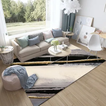 

Fashion abstraction Watercolor ink Golden stripes livingroom decoration mat bedroom non-slip carpet velvet printed rug customize
