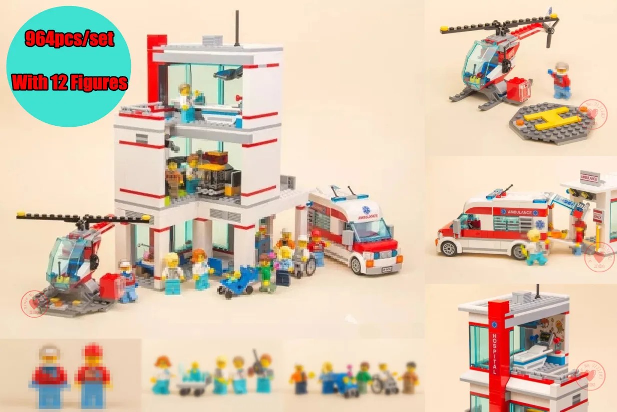 

New City series Love Hospital fit legoings city Hospital figures ambulance Model Building Blocks Bricks 60204 DIY toys kid Gifts