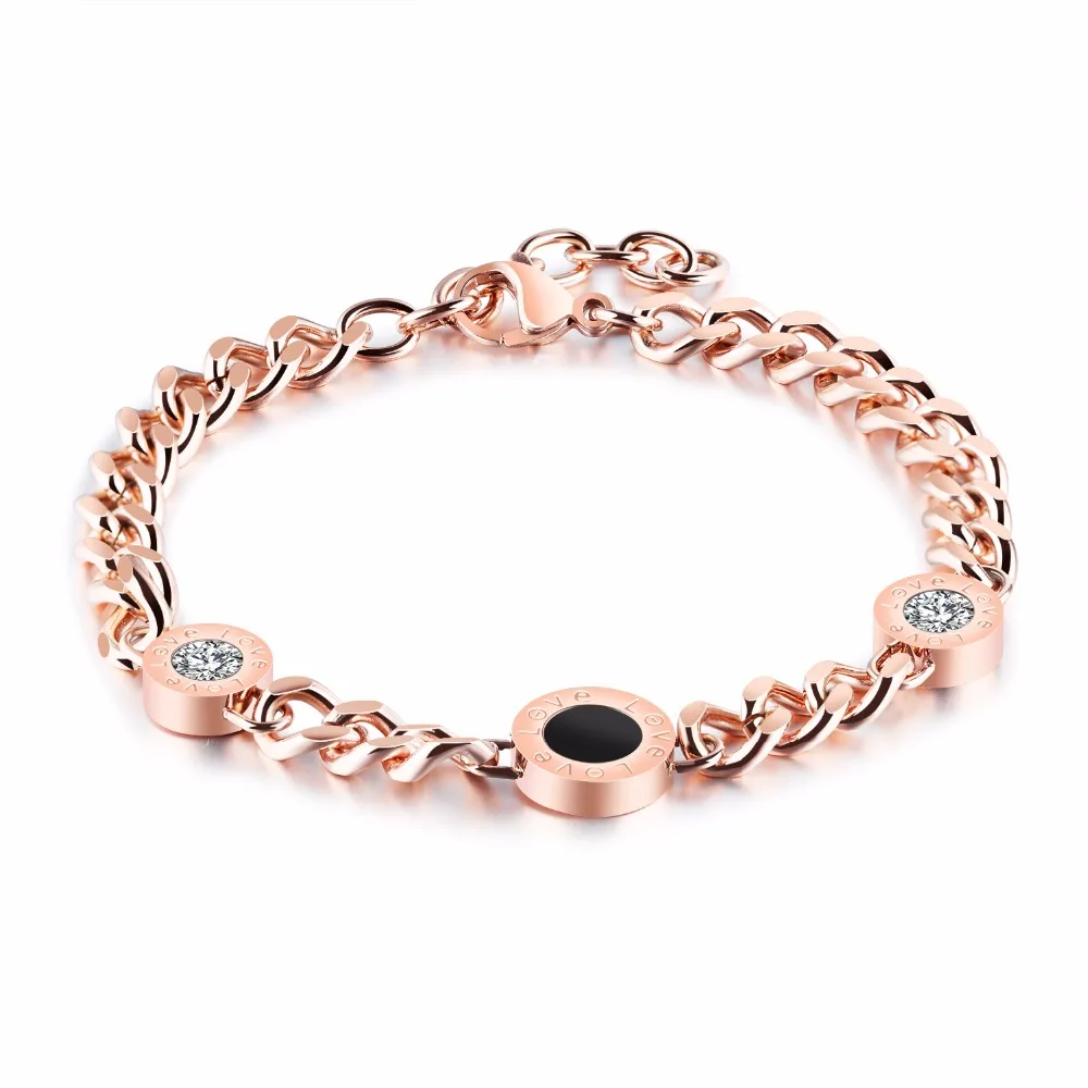 

Fashion three Round with CZ Stainless Steel Bangles Bracelets For Women Rose Gold Color Ladies Jewelery Gift