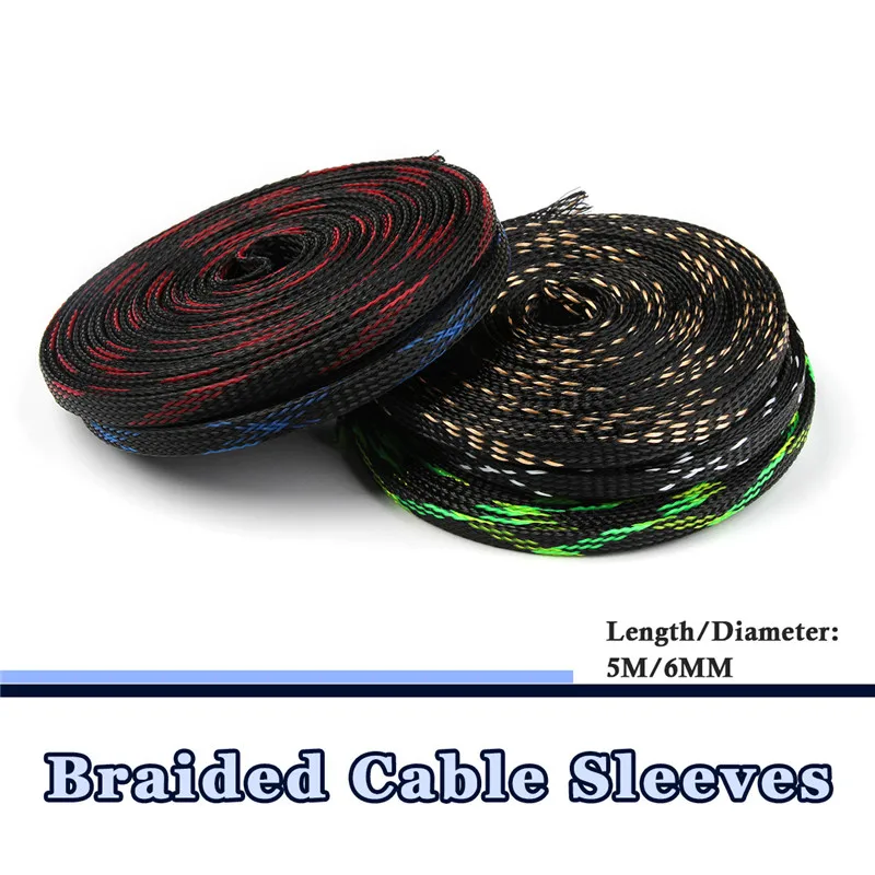 

5M 6mm 5Colors Tight PET Cable Sleeves High Density Wire Gland Protection Braided Cables Sleeve Insulation Expandable Sleeving