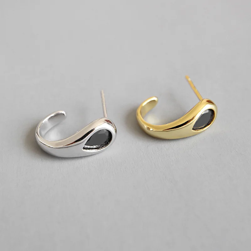 Buy HFYK 925 Sterling Silver Earrings Gold Silver Half Circle Stud Earrings For