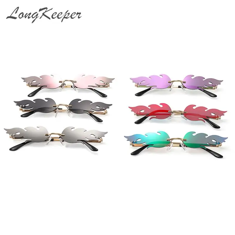 

Luxury Design Narrow Fire Flame Sunglasses Women Men Rimless Wave Sun Glasses 2019 Fashion Sunglass Eyewear Shade Streetwear