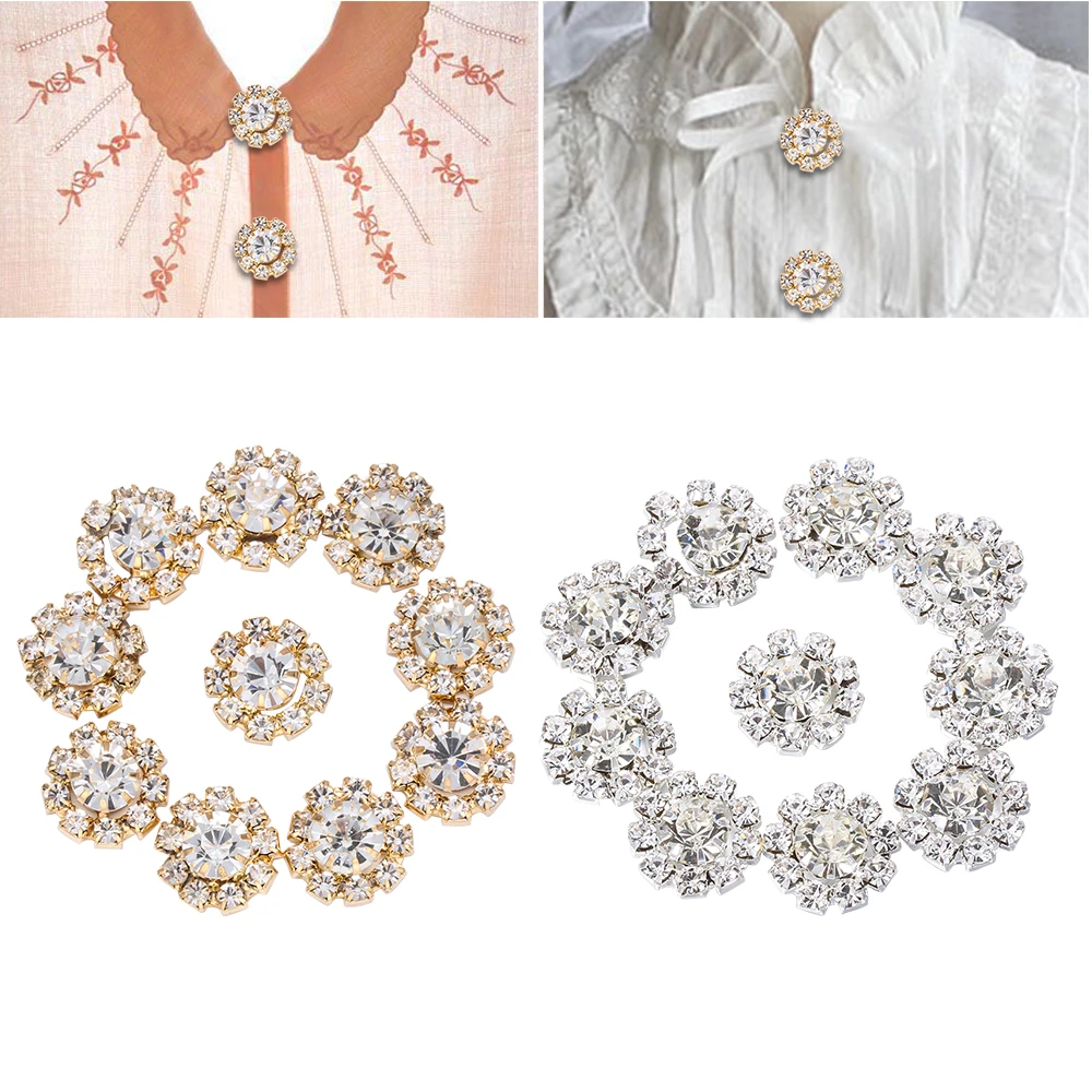 10pcs Rhinestone Diamante Crystal Flower Buttons Flatback DIY Embellishments