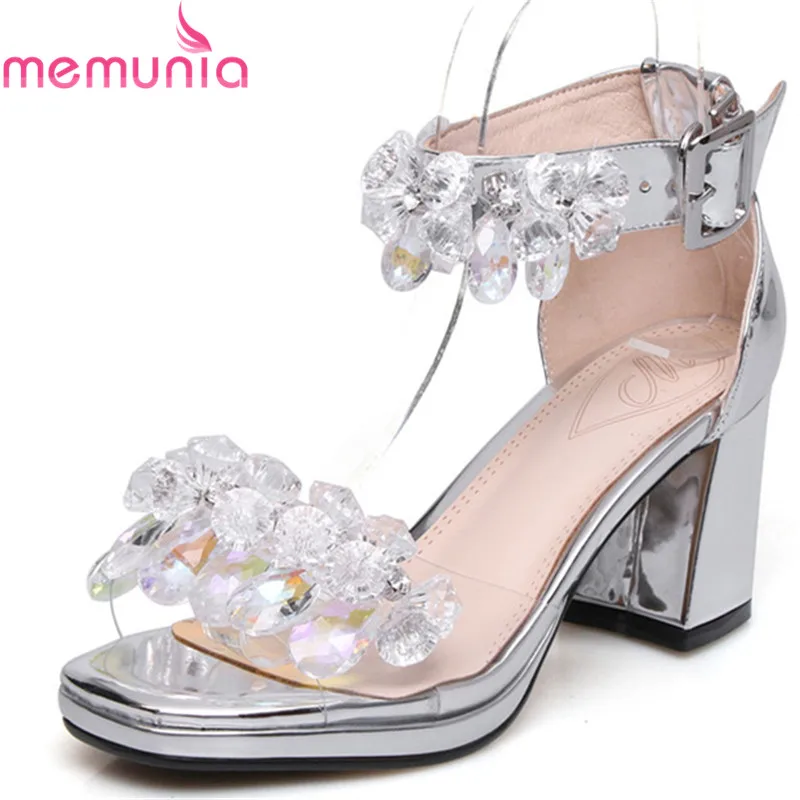 

MEMUNIA 2019 top quality patent leather women sandals crystal buckle summer shoes unique high heels shoes woman prom shoes