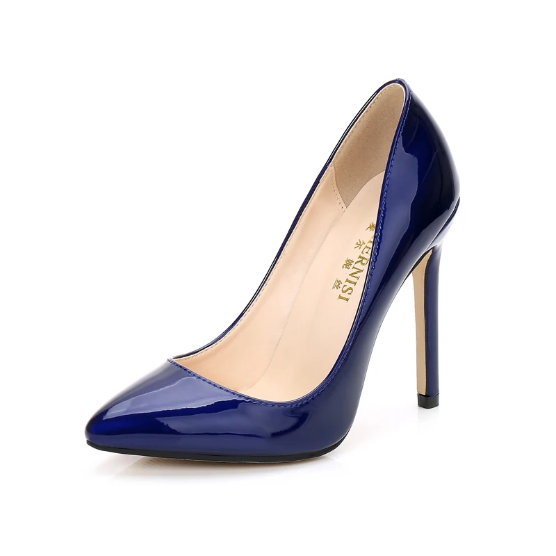 MAIERNISI/Новые модные женские туфли-лодочки на высоком каблуке Классические пикантные свадебные туфли на тонком каблуке офисные женские туфли кожаные туфли; большие размеры 35-46 - Цвет: dark blue