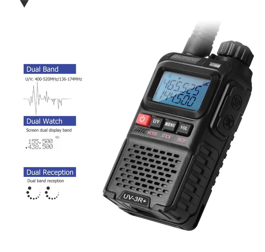 Baofeng UV-3R плюс иди и болтай Walkie Talkie мини Two Way Радио портативное Любительское радио UHF VHF двухполосный двухстрочный дисплей FM фонарик VOX CB радио