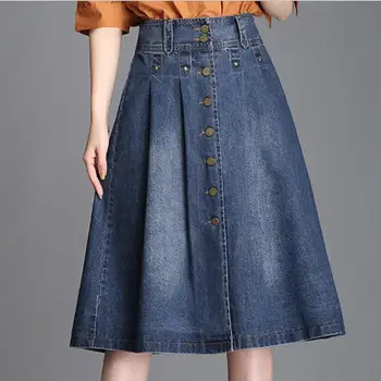 

Autumn Casual jean Skirts Womens 2020 Vintage Denim Skirt High Waist Plus Size Single Breasted jeans Skirt