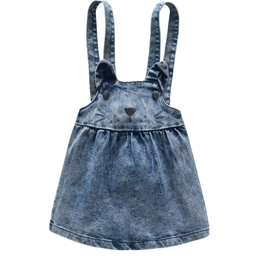 

2019 spring, summer and autumn new skirt cat face print girl denim strap dress