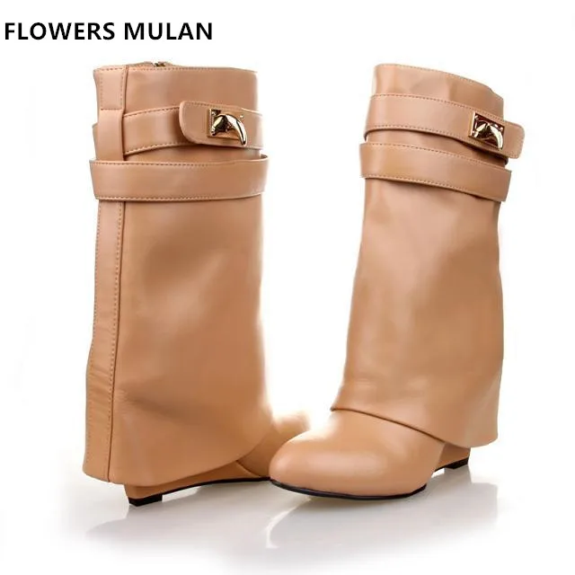 

Luxury Genuine Leather Sexy Pointed Toe Ankle High Wedges Heel Women Boots Side Zip Fashion Name Brand Lady Boots Footwear Girl