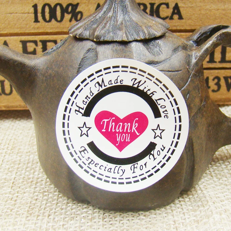 300 шт. милое сердце "спасибо" подарок декор наклейки, пекарня печенье упаковка сумка ручной работы с любовью kraft Круглый Этикетки для печати
