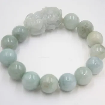 

New A Grade Green Natural Jade Jadeite Women Smooth Bead Pixiu Bracelet 13mm