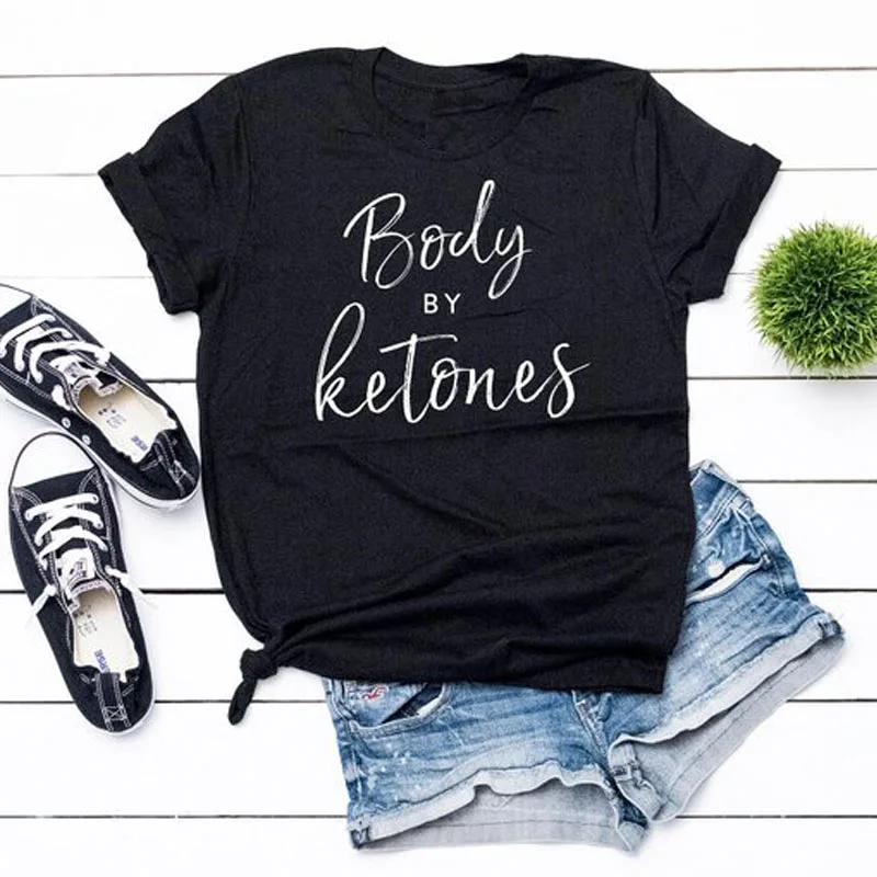 

Body By Ketones Cute Keto T-Shirt Women Letter Printed Harajuku Tee Shirt Femme Summer Basic Tumblr Hipster Casual Tees Tops