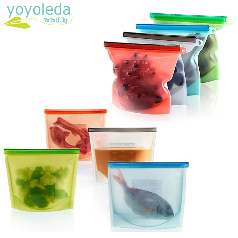 

Washable Eco Friendly Silicone Bag Fresh Sealed Bags Reusable Preservation Leakproof Storage Bag For Fruit Vegetable Snack Soup